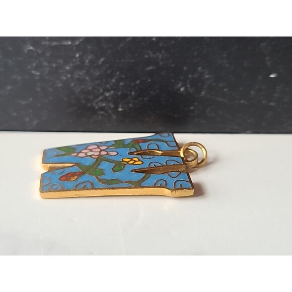 Cloisonne Floral Letter W Shaped Pendant Vintage - Picture 5 of 10